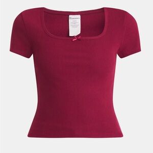 NO BOUNDARIES Womens Burgundy T-Shirt Size XL Square Neck Cropped New